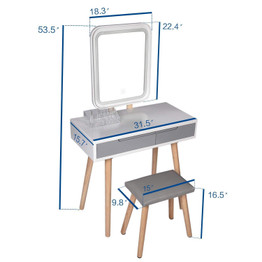 Vanity Table Set with Adjustable Brightness Mirror and Cushioned Stool, Dressing Table Vanity Makeup Table with Free Make-up Organizer