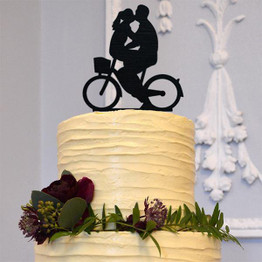 Wedding Cake Topper Decoration (Romantic Bride & Groom Kissing on Bike)