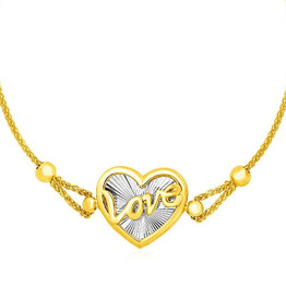 14K Gold Love Bracelet | Heart Bracelet Adjustable