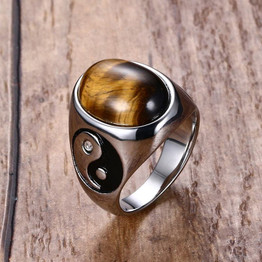 Men's Tiger Eye Ring w/ Yin and Yang