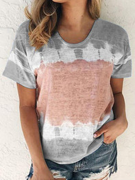 Women's T-shirt Geometric Color Block Crew Neck Tops Basic Top Blue Purple Blushing Pink