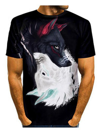 Men's 3D Wolf Animal T shirt 3D Print 3D Print Short Sleeve Daily Tops Casual Black
