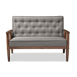 Baxton Studio Sorrento Mid-Century Retro Modern Fabric Upholstered Wooden 2-Seater Loveseat, Grey