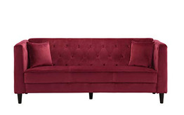 Sofamania Mid-Century Velvet Sofa, Living Room Couch with Tufted Buttons (Red)