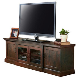 Pemberly Row Rustic 68" TV Stand Entertainment Media Console with Glass and Wood Cabinet Door Storage in Vintage Walnut
