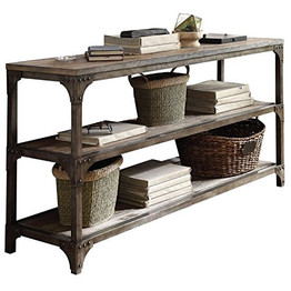BOWERY HILL Contemporary Style 60" Console Table in Weathered Oak and Antique Silver