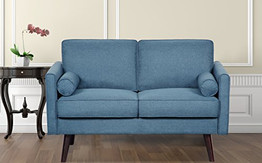 Container Furniture Direct Alice Romantic Linen Upholstered Mid-Century Modern Loveseat, Ocean Blue