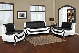 Container Furniture Direct Arul Leather Air Upholstered Mid Century Modern Sofa, 77.5", Black/White