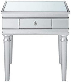 Christopher Knight Home Joyce Modern Mirrored Accent Table with Drawer, Tempered Glass, Silver Firwood Frame