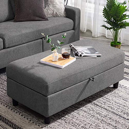 HONBAY Grey Sectional Couch with Ottoman L Shaped Sofa for Living Room Sectionals with Chaise and Ottomans