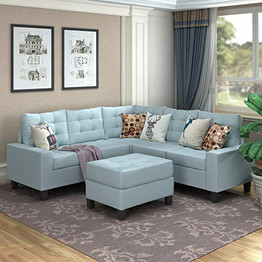 Merax Sectional Sofa Set 3 Piece Sectional Sofa with Chaise and Ottoman L-Shaped Sectioanl Sofa for Living Room,Blue