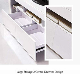 Modern White TV Stand with LED Lights, High Gloss TV Stand for 65 Inch TV LED TV Stand with Storage and 2 Drawers Living Room Furniture