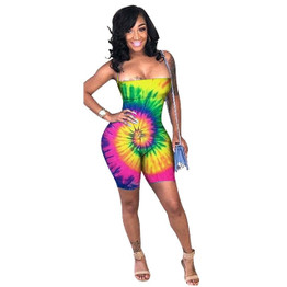 Floral Print Strapless Bandage Backless Night Party Short Jumpsuit Women Summer Sleeveless Playsuit Rompers Outfit