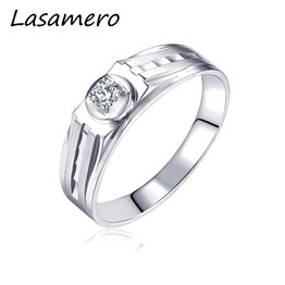 LASAMERO Rings for Men 0.143CT Round Cut Natural Diamond Ring 18k White Gold Engagement Wedding Ring