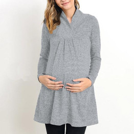 V-Neck Solid Color Long Sleeve Maternity Dress