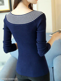 V Neck Stripes Knit Pullover