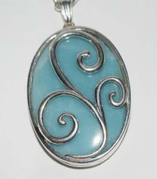 Italian Heavy Sterling Silver Larimar Scroll 24" Necklace