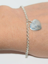 Sterling Silver Heart Charm Rolo Chain Bracelet 9"
