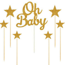Silver/Gold Glitter "Oh Baby" and Stars Cake Topper Set