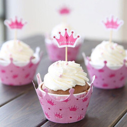 Princess Crown Cupcake Toppers and Wrappers (Set of 12)