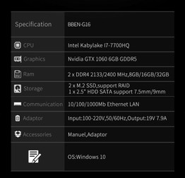 BBEN Laptop Nvidia GTX1060 GDDR5 Intel i7 Kabylake 8GB RAM M.2 SSD RGB Backlit Keyboard Win10 WiFi BT Gaming Computer 15.6'' IPS