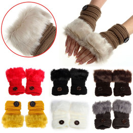 Rabbit Fur Wrist Fingerless Gloves
