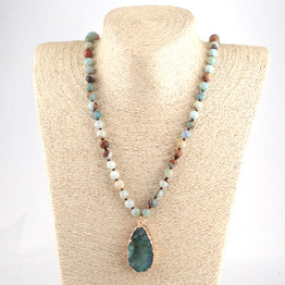 Amazonite Natural Druzy Drop Pendant Stone Necklace