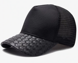 "Tuchii" Leather Black Mesh Snapback Trucker Hat