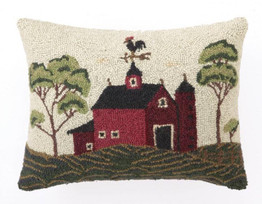 Red Farmhouse Wool Hooked Pillow