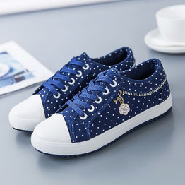 Zipper lace-up women sneakers Canvas casual shoes woman 2019 new breathable solid polka dot sneakers women shoes plus size