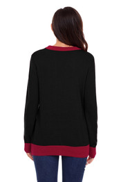 Black Reindeer Santa Clause Cartoon Print Ugly Christmas Sweater