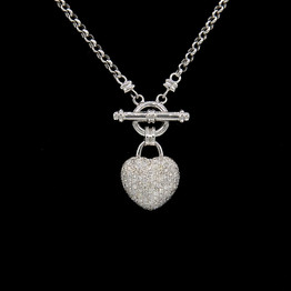 14K LADIES REAL GOLD & DIAMOND "HEART" PENDANT - WHITE GOLD