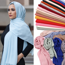 Chiffon Hijab Women Plain Bubble Scarf Hijab Wrap Printe Solid Color Shawls Headband Muslim Hijabs Scarves