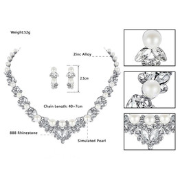 Elegant Simulated Pearl Bridal Jewelry Sets  Leaf Crystal Necklaces Earrings Sets Wedding Jewelry