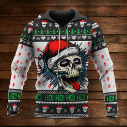Christmas Skull Ho Ho Ho Ugly Printed 3D Hoodie