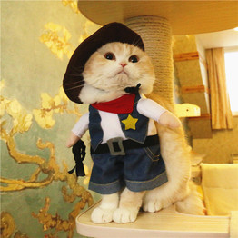 Funny Cat Costumes Cowboy Cosplay Pet Apparel Halloween Clothes
