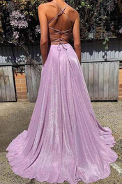 Deep V-neck Backless Spaghetti Straps Long Sparkly Prom Dresses Prom Gowns M824