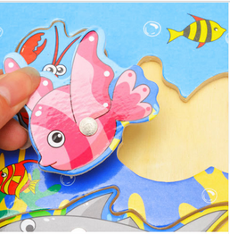 Baby Kid Wooden Magnetic Fishing Game & 3D Jigsaw Puzzle