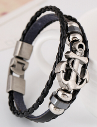 Handmade Retro Leather Woven Anchor Charm Bracelet
