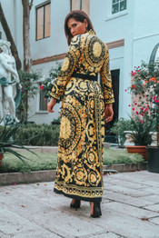 Donna Baroque Print Shirt Maxi Dress