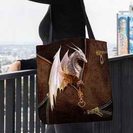 Love Dragon Art Leather Fake 3D Printed Leather Pattern Tote Bag