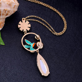 Charming Blue Bird and Flowers Pendant Necklace