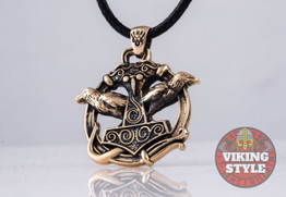 Mjölnir Pendant - Huginn & Muninn, Bronze