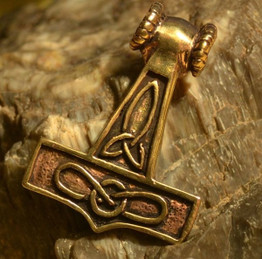 Bronze Ram's Head Mjolnir Pendant