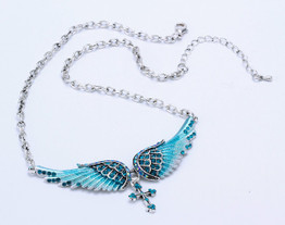 Silver Crystal Angelic Wing Cross Pendant Necklace