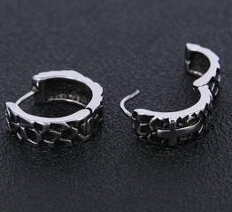 Men's Stainless Steel Black Cross Hoop Earrings
