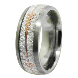 Tungsten with Meteorite Inlay Gold Arrow Wedding Band