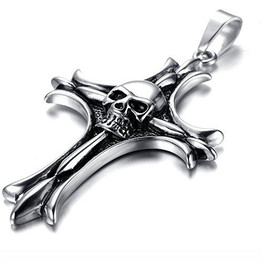 Jewelry Men Gothic Biker Skull Motorcycle Stainless Steel Pendant Necklace, Cross