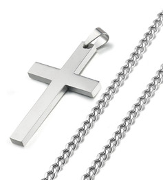 Stainless Steel Cross Pendant Chain Necklace for Men Women, 22-24 Inches