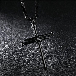 Men's Stainless Steel Pendant Necklace Nail Cross Polished Gold Silver Black